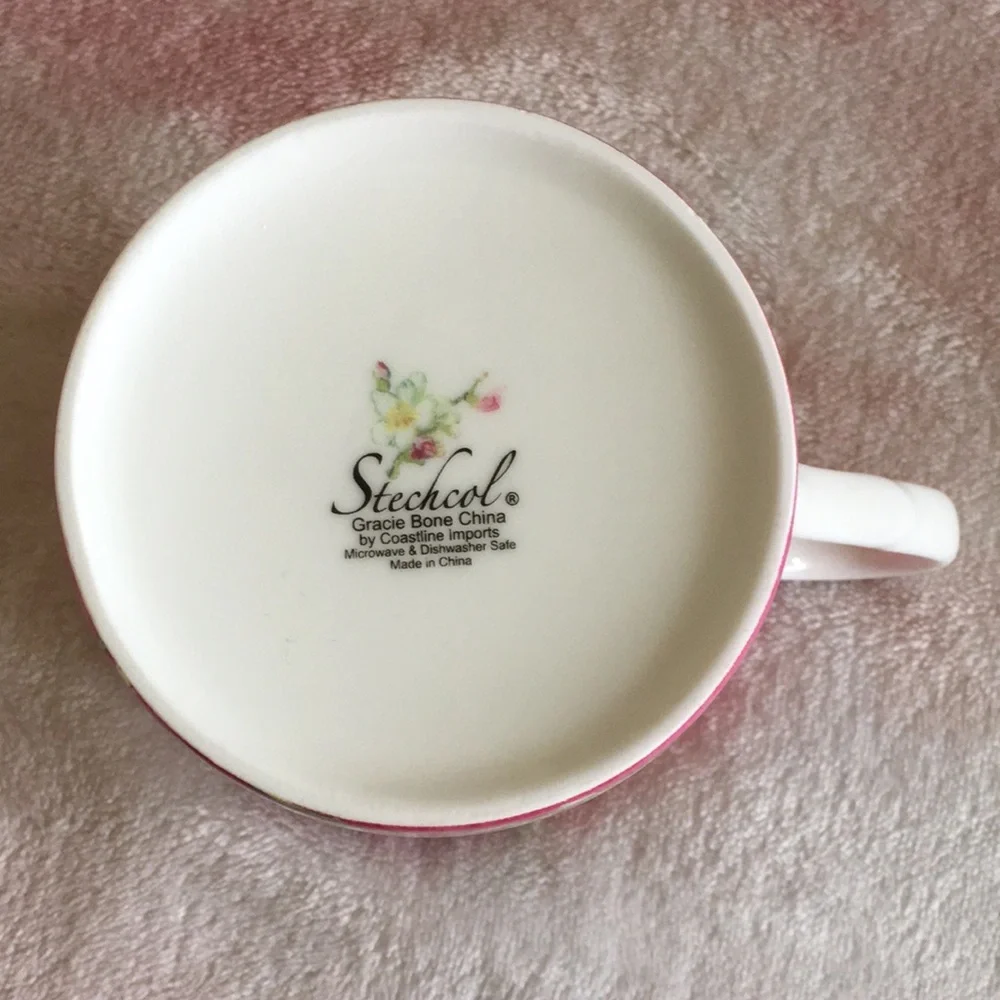 Stechcol Gracie Bone China Ivory Blossoms on Pink Tea Cup NWT 3.25x3.5” - Picture 10 of 16